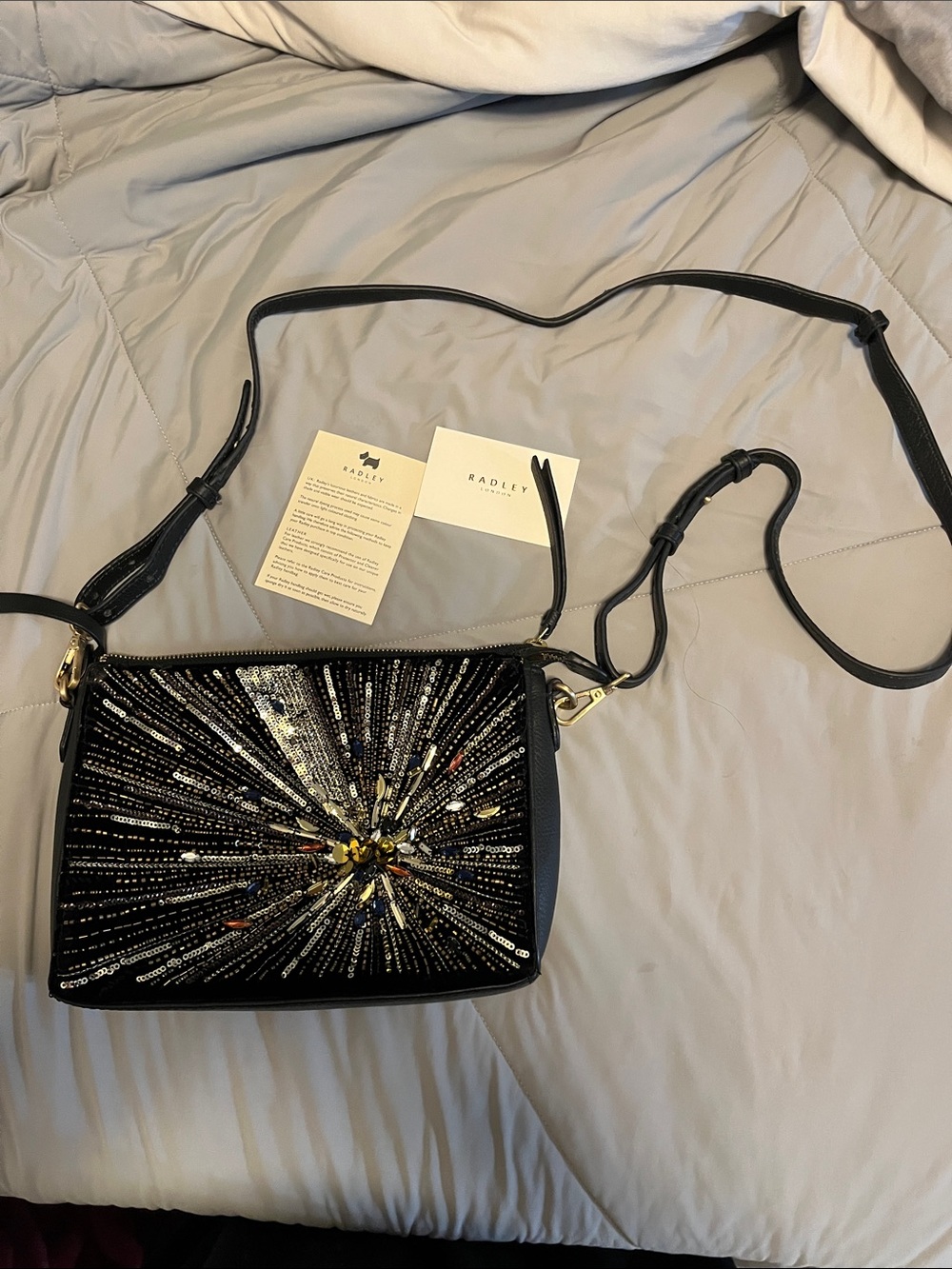 RADLEY LONDON Black Sequin & Bead Burst Crossbody Bag
